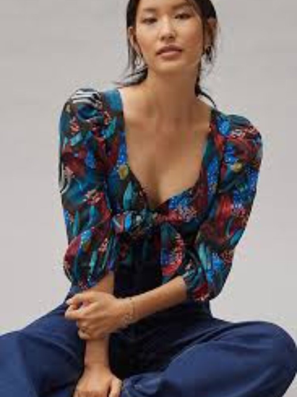 Anthropologie Eva Franco Tropical Sweetheart Blouse Blue Purple Size 6